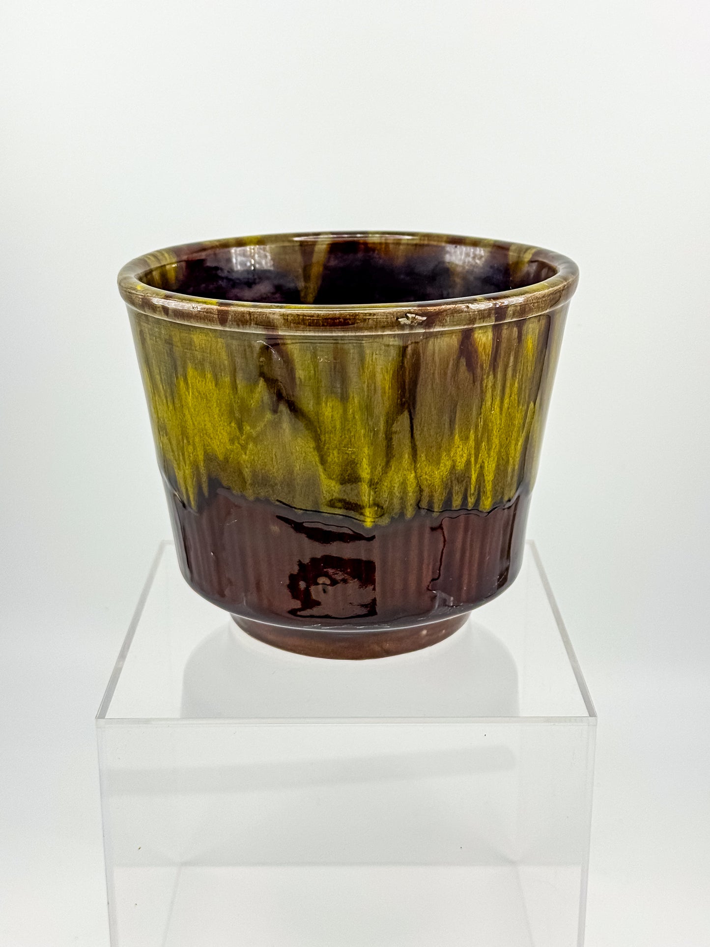 California Originals Drip Glaze Planter in Brown and Olive, 1960s–70s USA Pottery