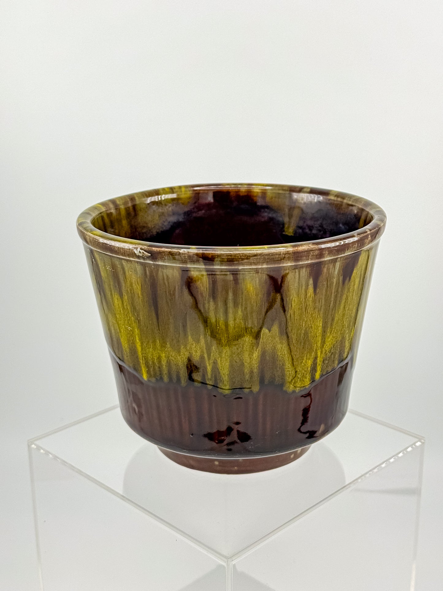 California Originals Drip Glaze Planter in Brown and Olive, 1960s–70s USA Pottery