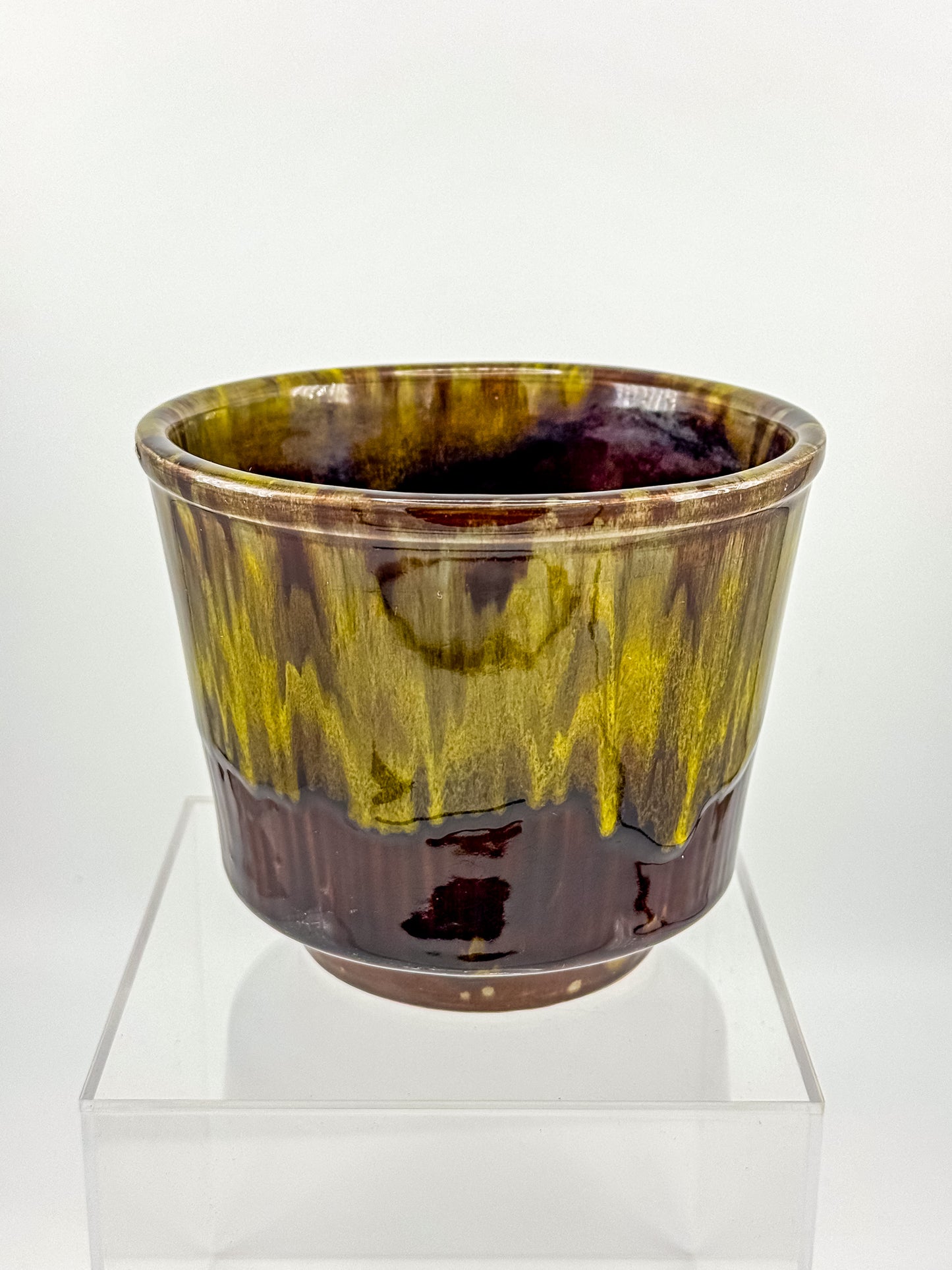 California Originals Drip Glaze Planter in Brown and Olive, 1960s–70s USA Pottery
