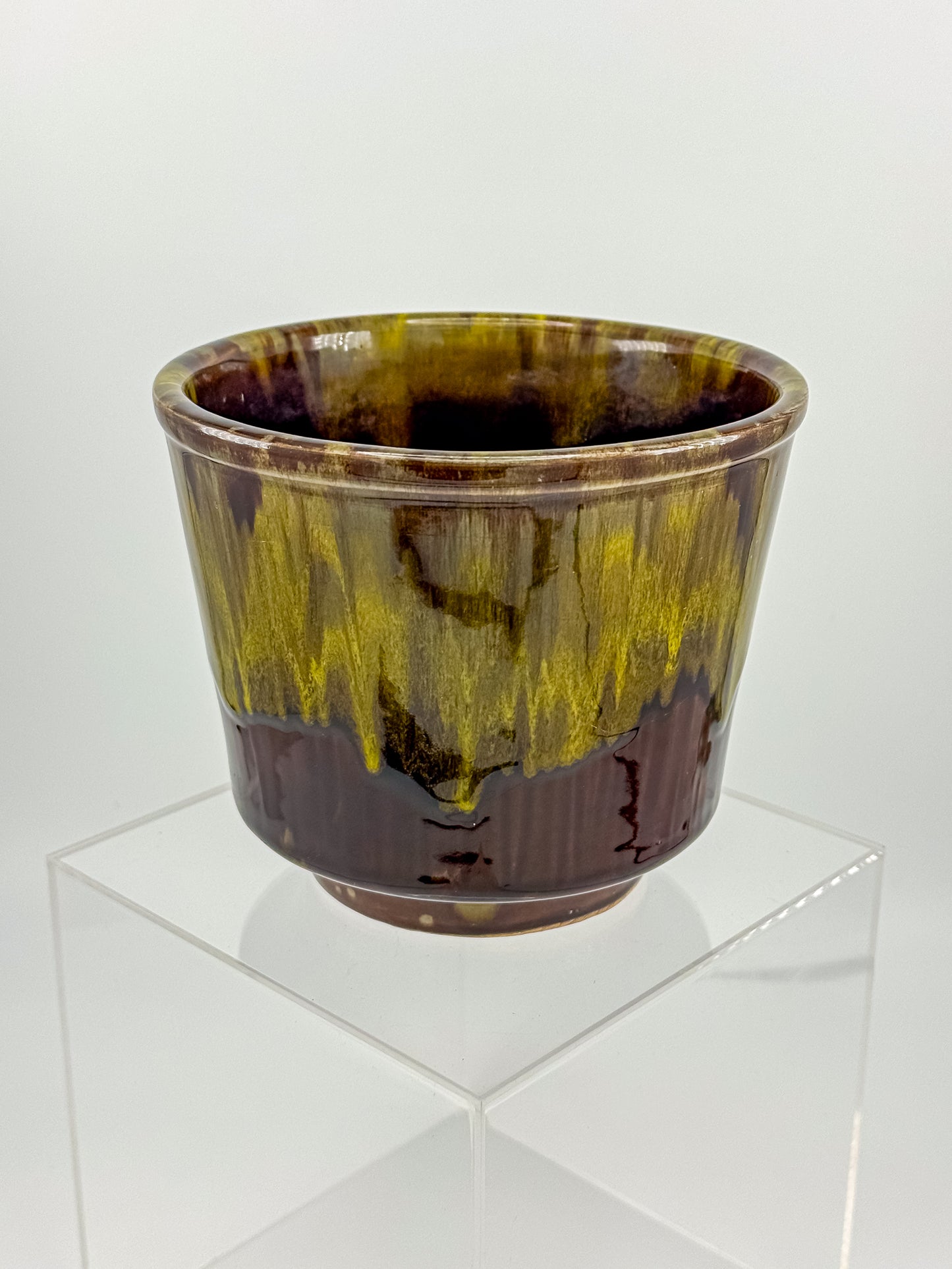 California Originals Drip Glaze Planter in Brown and Olive, 1960s–70s USA Pottery