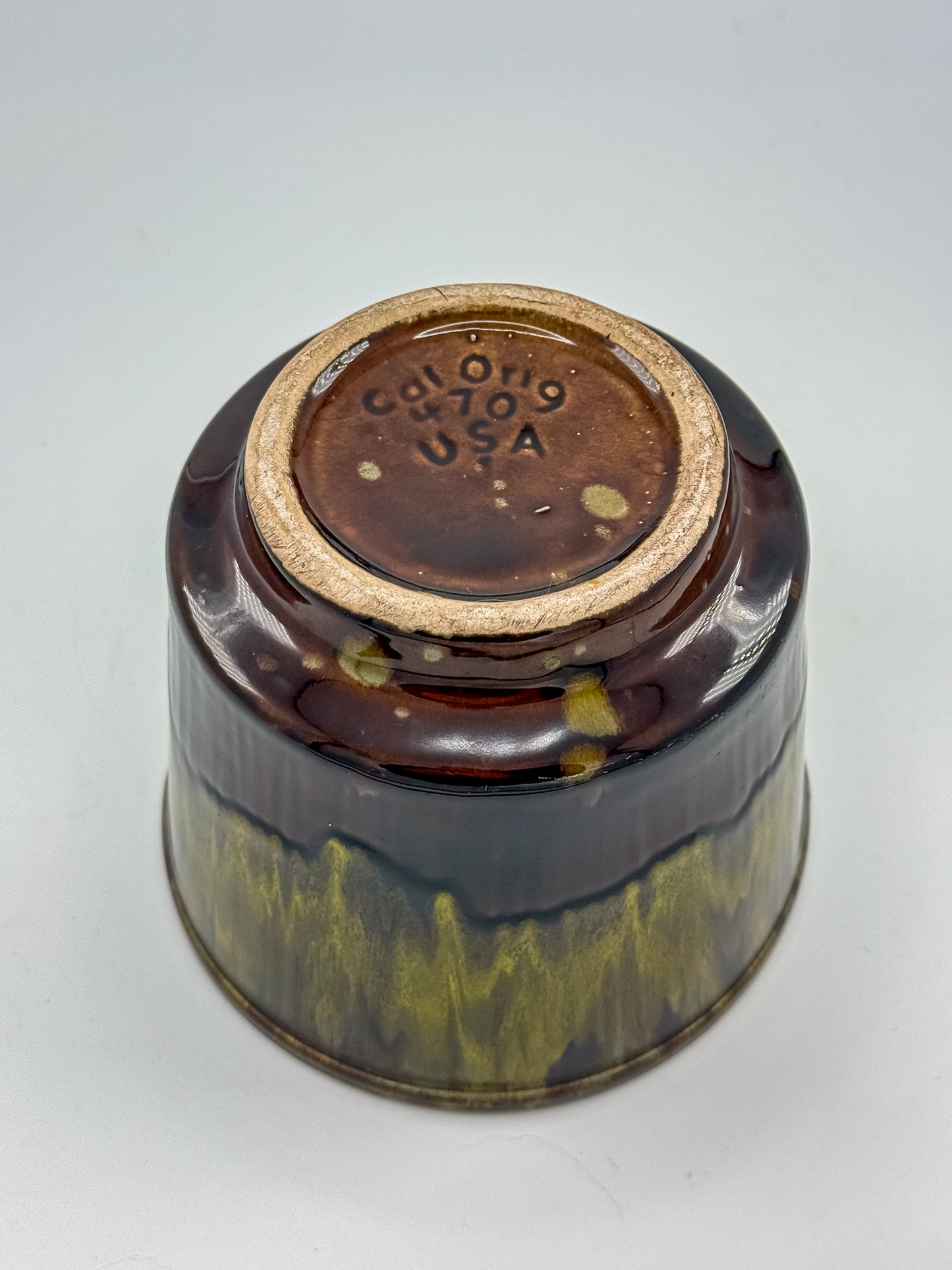 California Originals Drip Glaze Planter in Brown and Olive, 1960s–70s USA Pottery