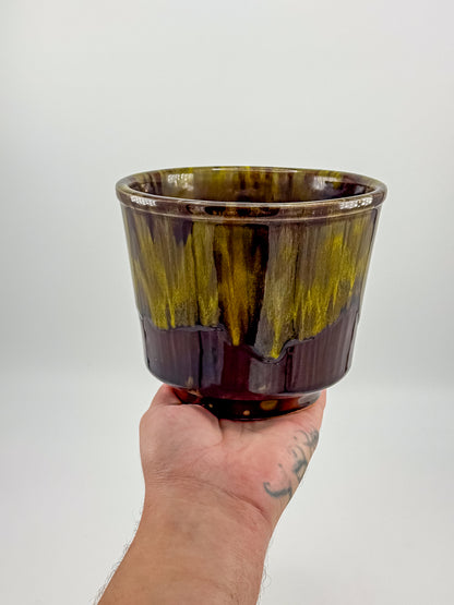 California Originals Drip Glaze Planter in Brown and Olive, 1960s–70s USA Pottery