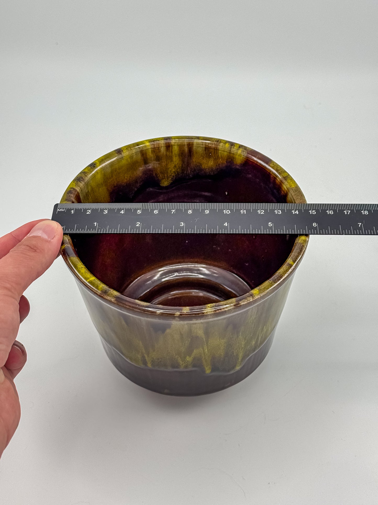 California Originals Drip Glaze Planter in Brown and Olive, 1960s–70s USA Pottery