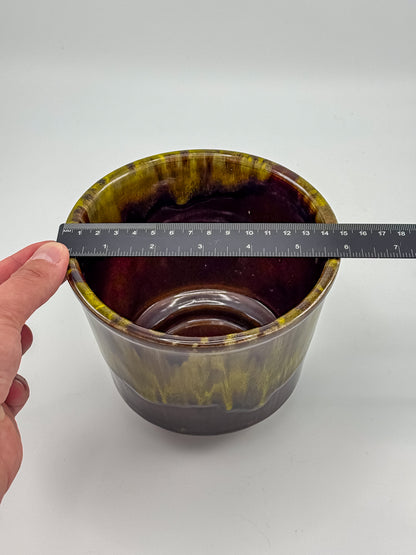 California Originals Drip Glaze Planter in Brown and Olive, 1960s–70s USA Pottery