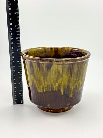 California Originals Drip Glaze Planter in Brown and Olive, 1960s–70s USA Pottery