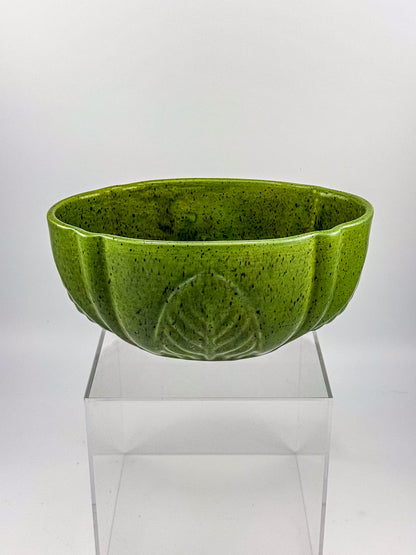Vintage Haeger Pottery Green Speckled Ceramic Planter Bowl with Embossed Leaf Design