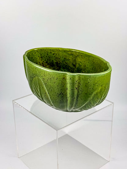 Vintage Haeger Pottery Green Speckled Ceramic Planter Bowl with Embossed Leaf Design