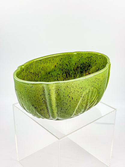 Vintage Haeger Pottery Green Speckled Ceramic Planter Bowl with Embossed Leaf Design