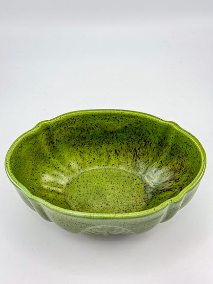 Vintage Haeger Pottery Green Speckled Ceramic Planter Bowl with Embossed Leaf Design