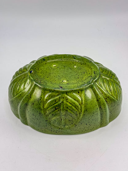 Vintage Haeger Pottery Green Speckled Ceramic Planter Bowl with Embossed Leaf Design