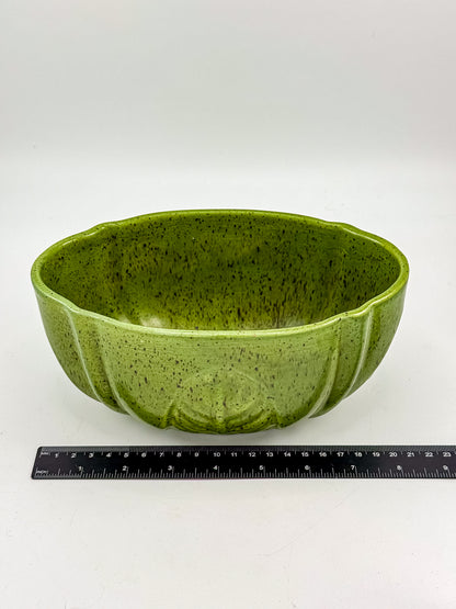 Vintage Haeger Pottery Green Speckled Ceramic Planter Bowl with Embossed Leaf Design