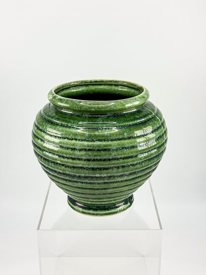 Vintage Hull Pottery Green Ribbed Beehive Urn Vase No. 419, Mid Century USA Ceramic Planter