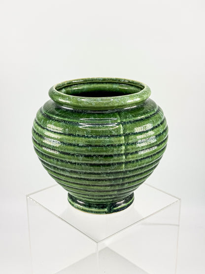 Vintage Hull Pottery Green Ribbed Beehive Urn Vase No. 419, Mid Century USA Ceramic Planter