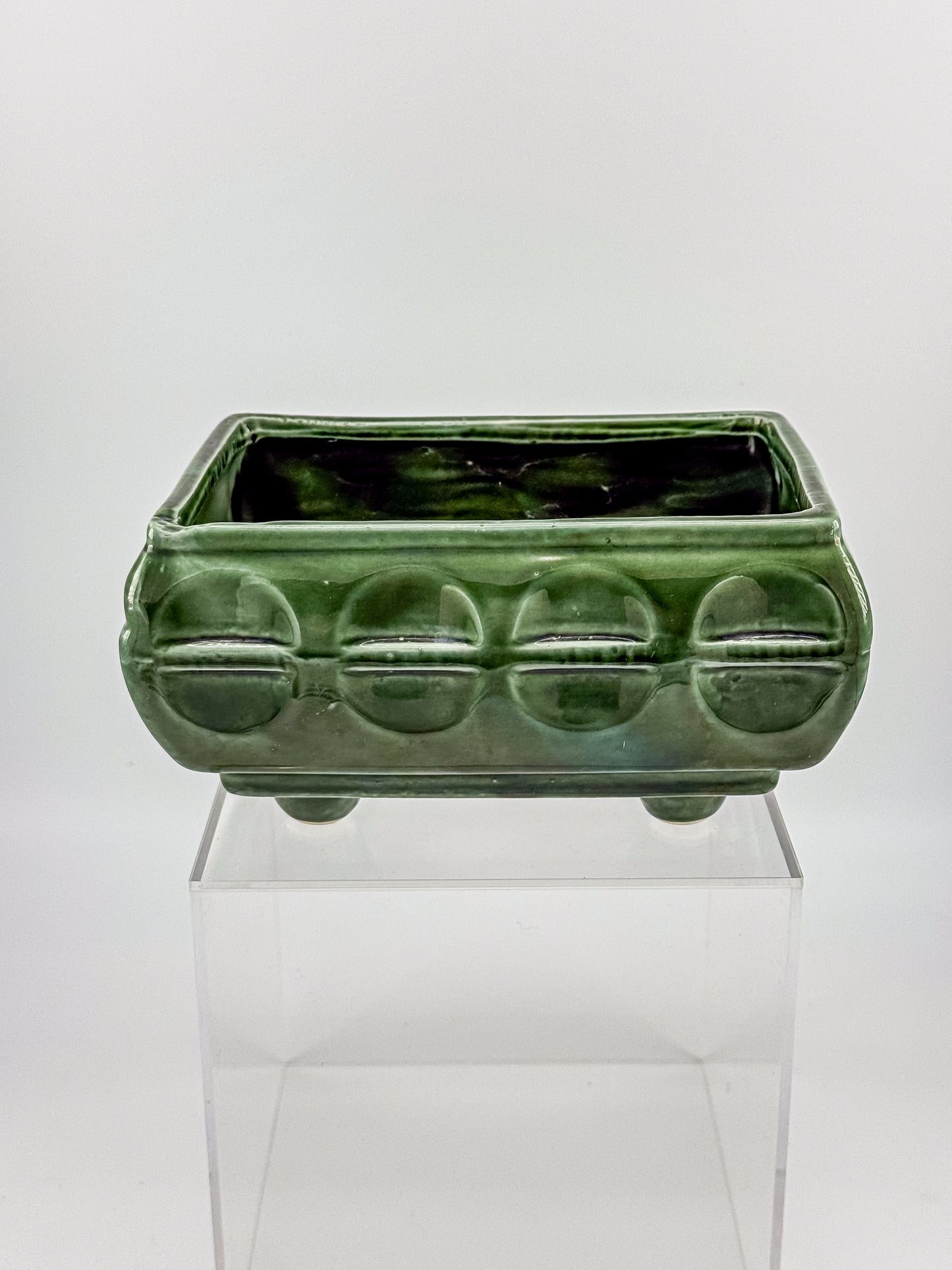 Vintage Cookson Pottery No. 557 Forest Green Rectangular Window Box Planter with Inset Oval Design