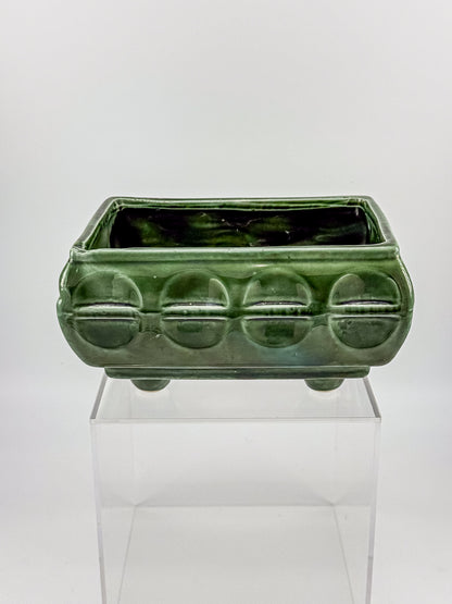 Vintage Cookson Pottery No. 557 Forest Green Rectangular Window Box Planter with Inset Oval Design