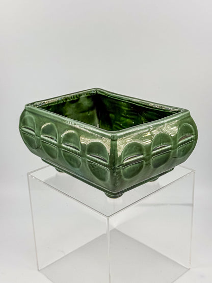 Vintage Cookson Pottery No. 557 Forest Green Rectangular Window Box Planter with Inset Oval Design