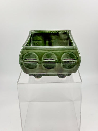Vintage Cookson Pottery No. 557 Forest Green Rectangular Window Box Planter with Inset Oval Design