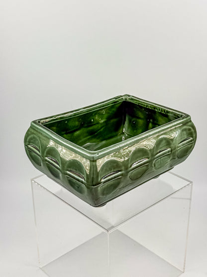 Vintage Cookson Pottery No. 557 Forest Green Rectangular Window Box Planter with Inset Oval Design