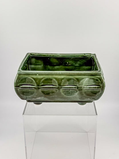 Vintage Cookson Pottery No. 557 Forest Green Rectangular Window Box Planter with Inset Oval Design