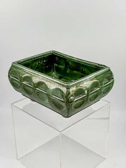 Vintage Cookson Pottery No. 557 Forest Green Rectangular Window Box Planter with Inset Oval Design