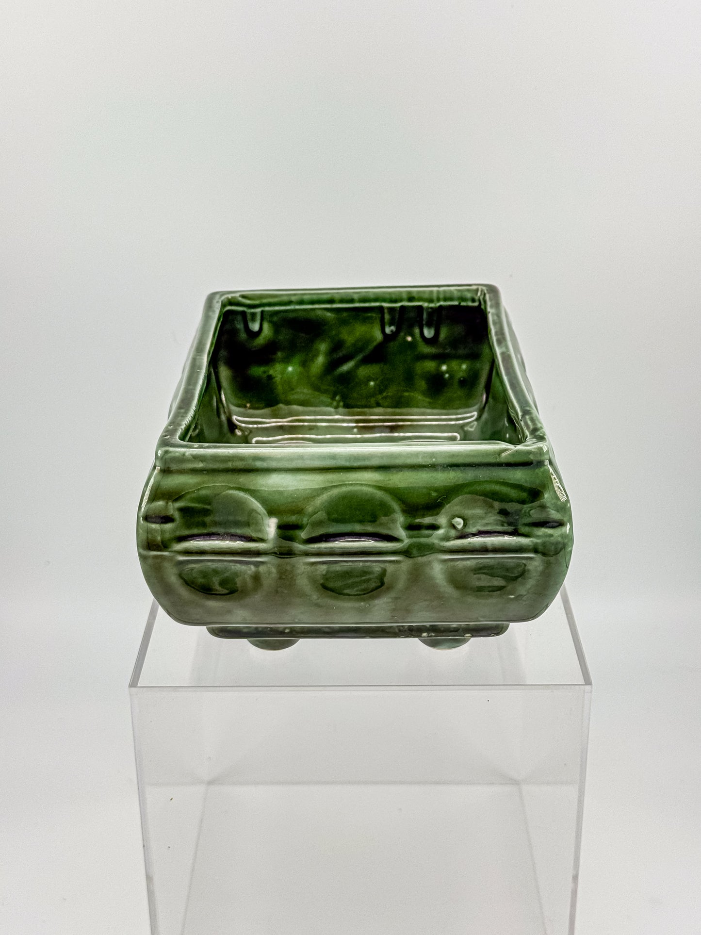 Vintage Cookson Pottery No. 557 Forest Green Rectangular Window Box Planter with Inset Oval Design