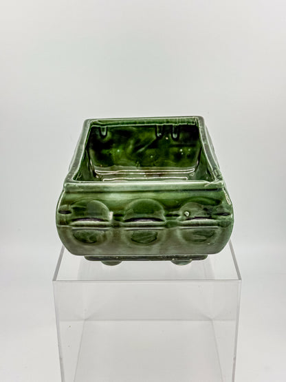 Vintage Cookson Pottery No. 557 Forest Green Rectangular Window Box Planter with Inset Oval Design