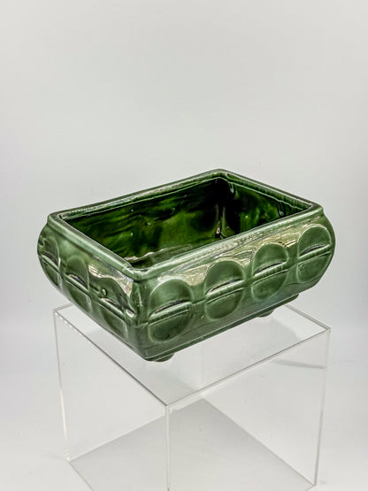 Vintage Cookson Pottery No. 557 Forest Green Rectangular Window Box Planter with Inset Oval Design
