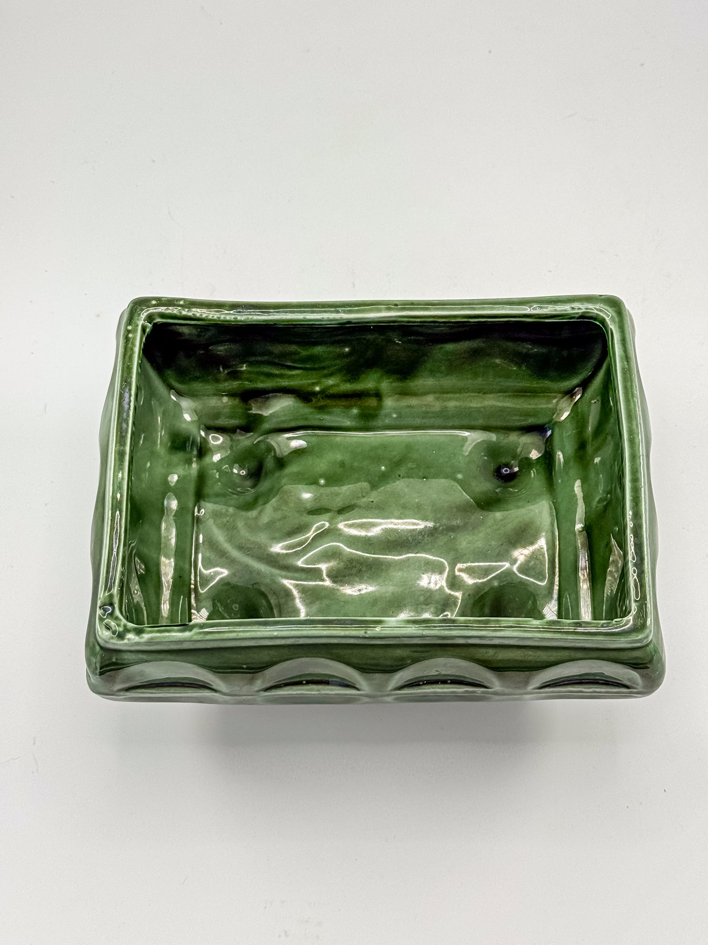 Vintage Cookson Pottery No. 557 Forest Green Rectangular Window Box Planter with Inset Oval Design