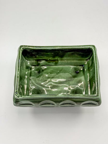 Vintage Cookson Pottery No. 557 Forest Green Rectangular Window Box Planter with Inset Oval Design