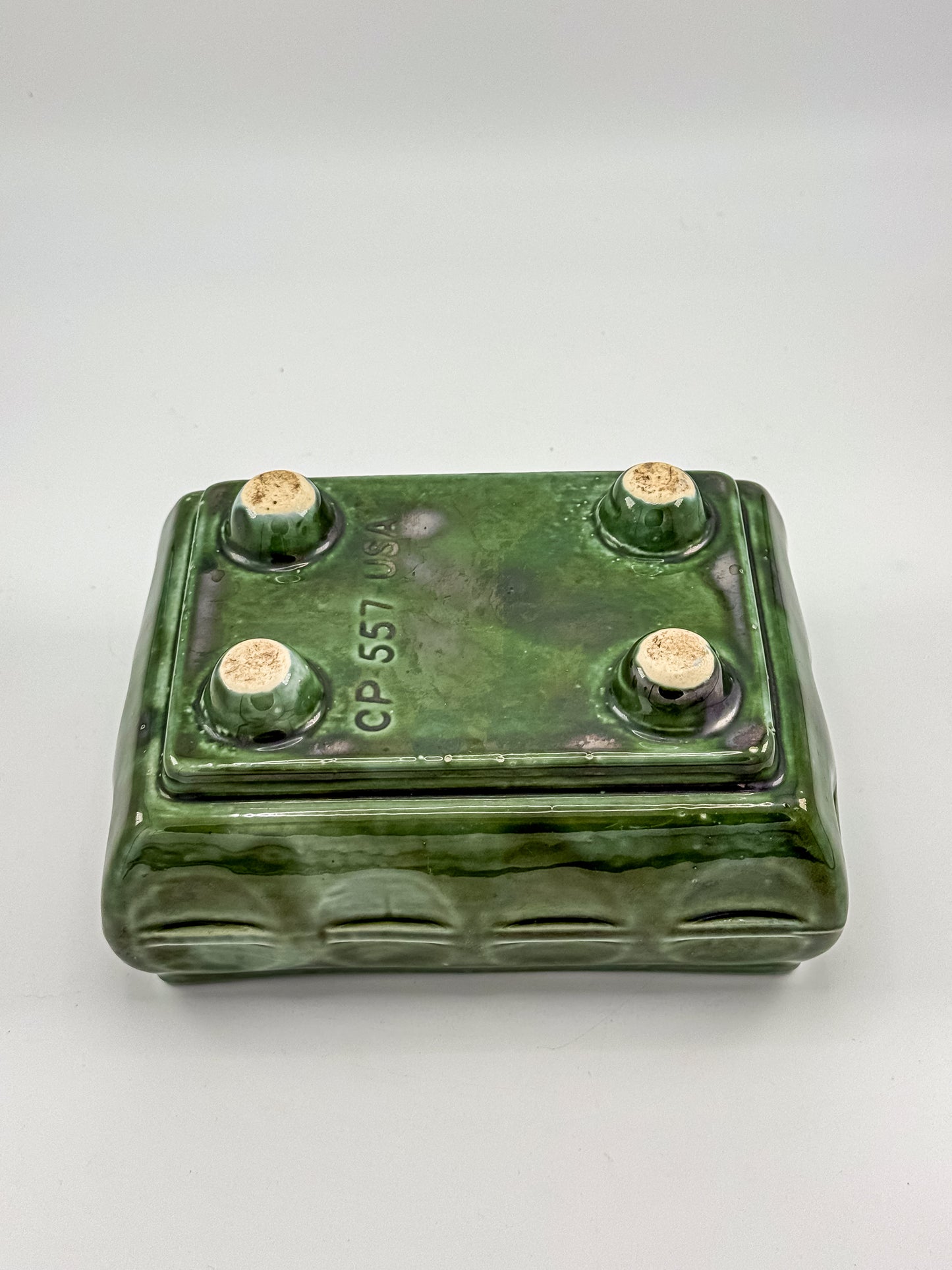 Vintage Cookson Pottery No. 557 Forest Green Rectangular Window Box Planter with Inset Oval Design
