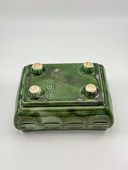 Vintage Cookson Pottery No. 557 Forest Green Rectangular Window Box Planter with Inset Oval Design