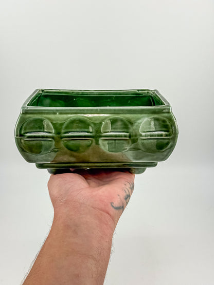 Vintage Cookson Pottery No. 557 Forest Green Rectangular Window Box Planter with Inset Oval Design