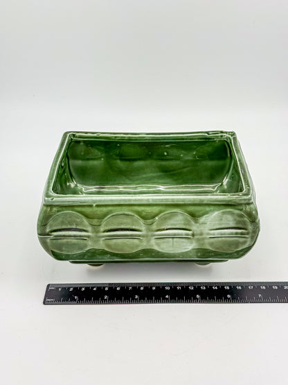 Vintage Cookson Pottery No. 557 Forest Green Rectangular Window Box Planter with Inset Oval Design