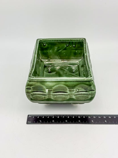 Vintage Cookson Pottery No. 557 Forest Green Rectangular Window Box Planter with Inset Oval Design
