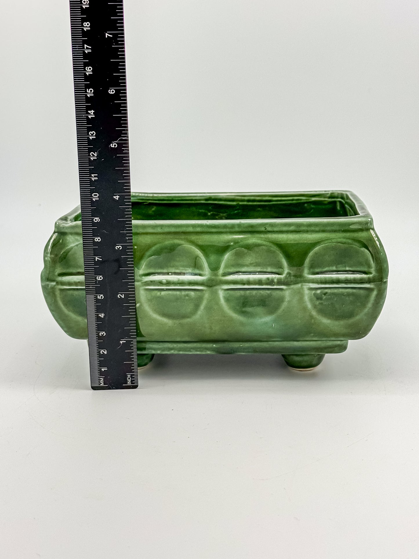 Vintage Cookson Pottery No. 557 Forest Green Rectangular Window Box Planter with Inset Oval Design