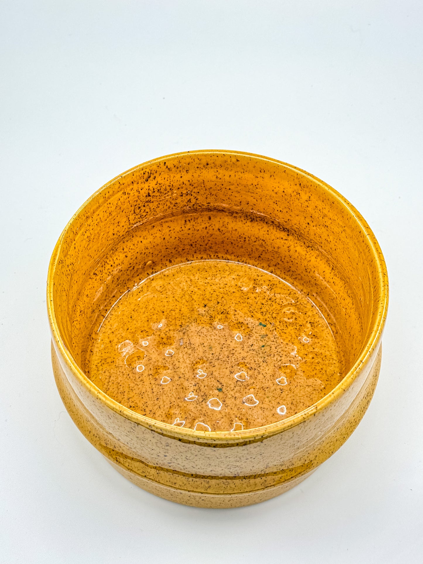 Haeger Pottery No. 66 Golden Mustard Amber Speckle Glaze Cylindrical Planter, Mid Century USA Ceramic