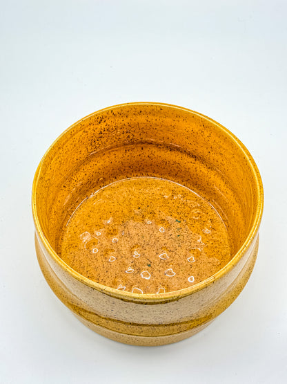 Haeger Pottery No. 66 Golden Mustard Amber Speckle Glaze Cylindrical Planter, Mid Century USA Ceramic
