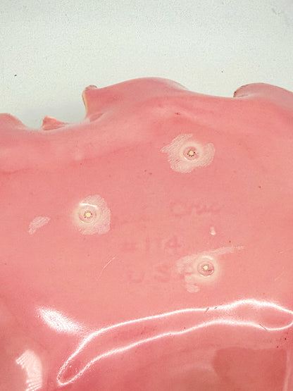 Vintage California Originals Pink Ceramic Maple Leaf Dish with Gold Speckle Edges and Loop Handle
