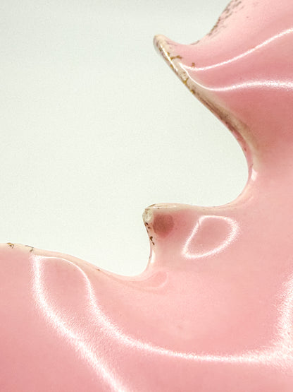 Vintage California Originals Pink Ceramic Maple Leaf Dish with Gold Speckle Edges and Loop Handle