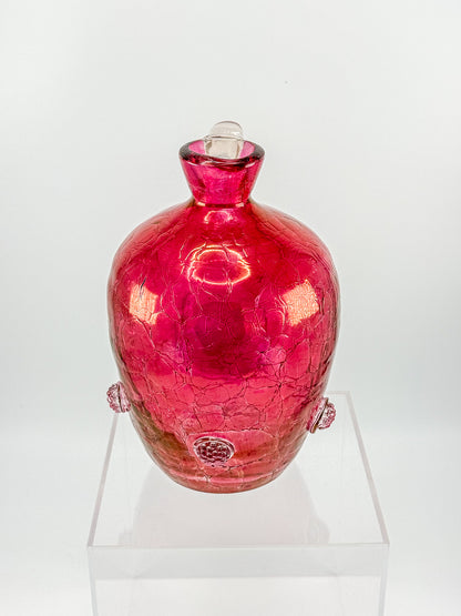Vintage Blenko Glass Cranberry Crackle Pitcher with Raspberry Prunts, MCM Art Glass Jug