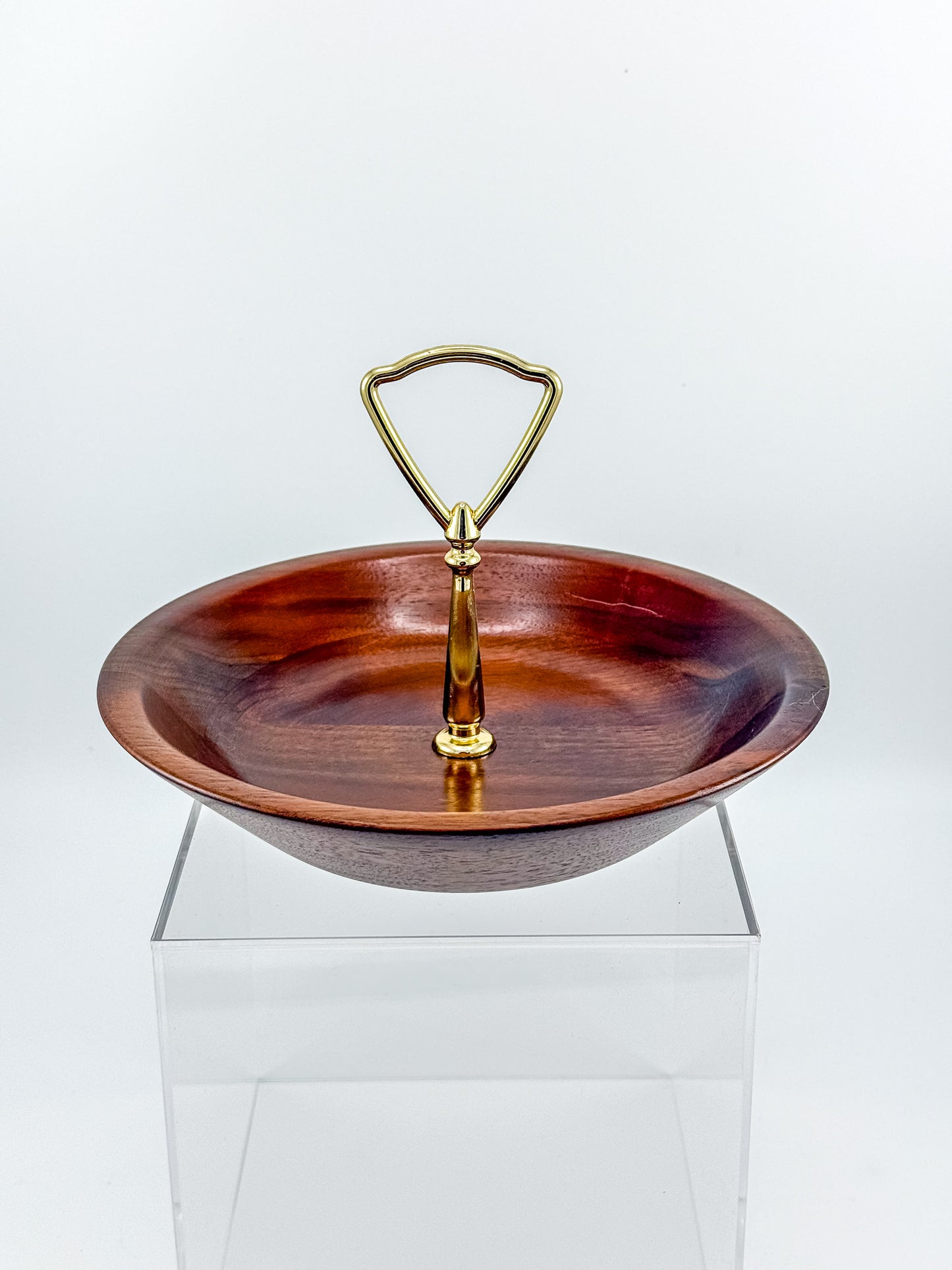 Vintage Ozark Walnutware Solid Walnut Tidbit Tray with Brass Handle, MCM Serving Dish