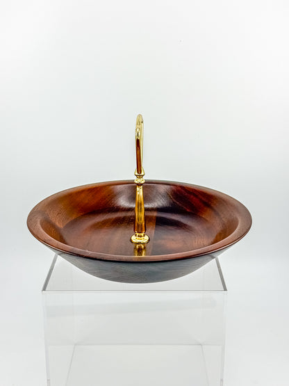 Vintage Ozark Walnutware Solid Walnut Tidbit Tray with Brass Handle, MCM Serving Dish