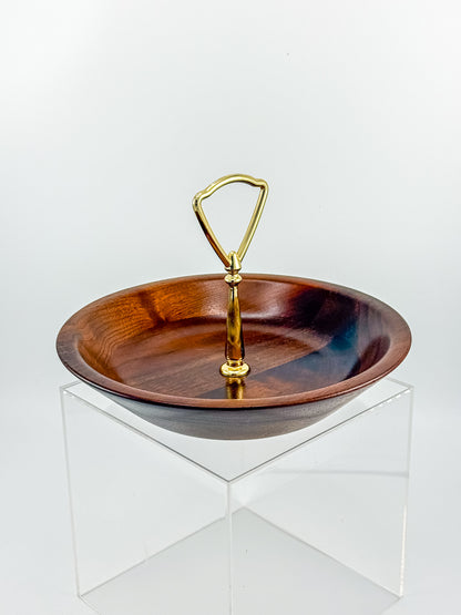 Vintage Ozark Walnutware Solid Walnut Tidbit Tray with Brass Handle, MCM Serving Dish