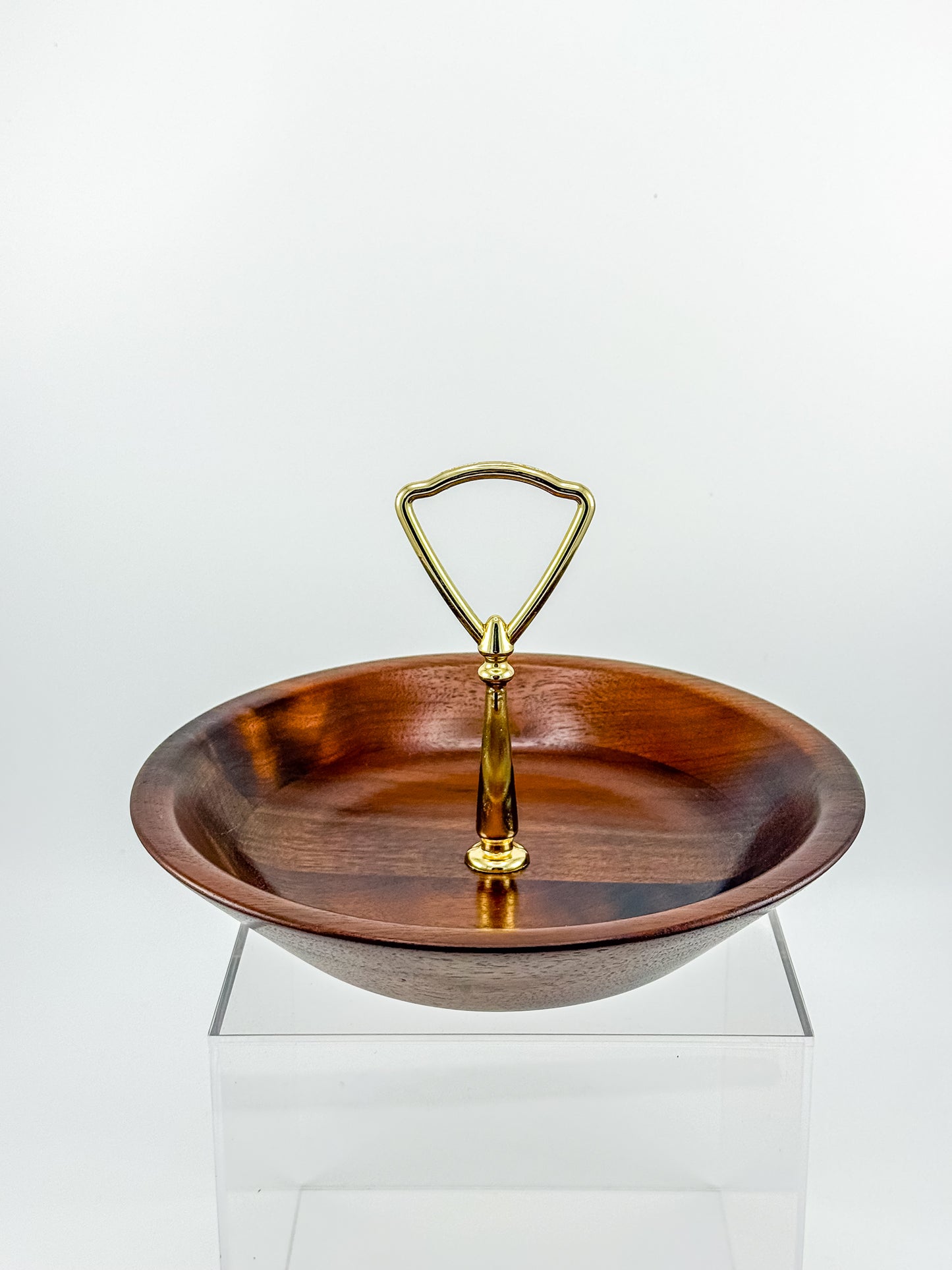 Vintage Ozark Walnutware Solid Walnut Tidbit Tray with Brass Handle, MCM Serving Dish
