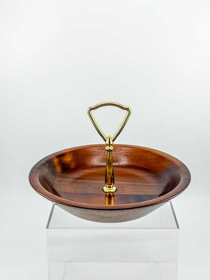Vintage Ozark Walnutware Solid Walnut Tidbit Tray with Brass Handle, MCM Serving Dish