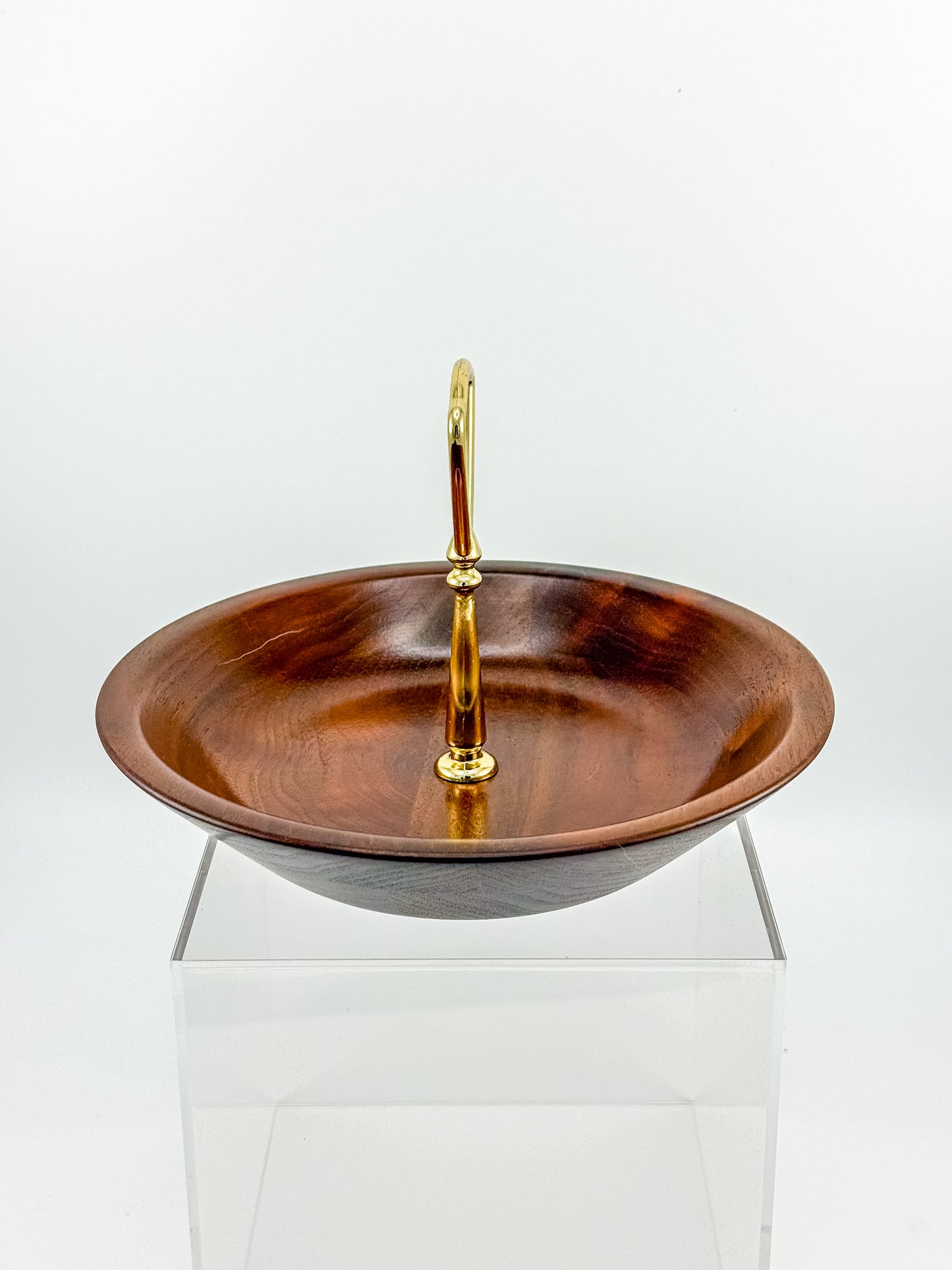 Vintage Ozark Walnutware Solid Walnut Tidbit Tray with Brass Handle, MCM Serving Dish
