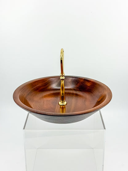 Vintage Ozark Walnutware Solid Walnut Tidbit Tray with Brass Handle, MCM Serving Dish