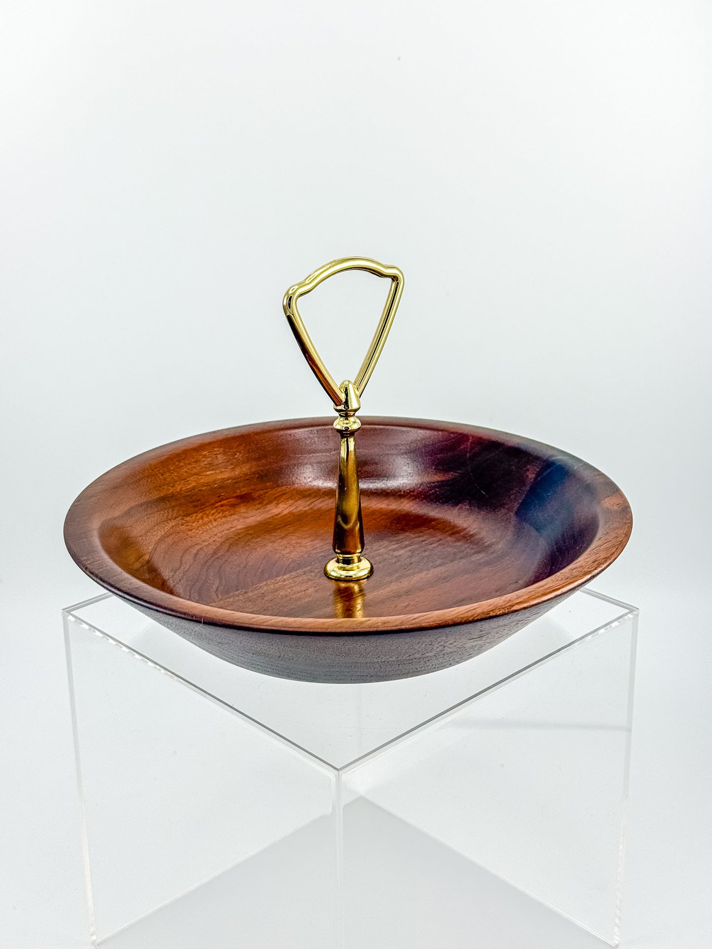 Vintage Ozark Walnutware Solid Walnut Tidbit Tray with Brass Handle, MCM Serving Dish