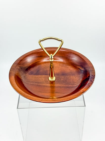 Vintage Ozark Walnutware Solid Walnut Tidbit Tray with Brass Handle, MCM Serving Dish