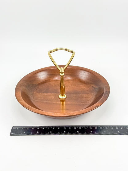 Vintage Ozark Walnutware Solid Walnut Tidbit Tray with Brass Handle, MCM Serving Dish